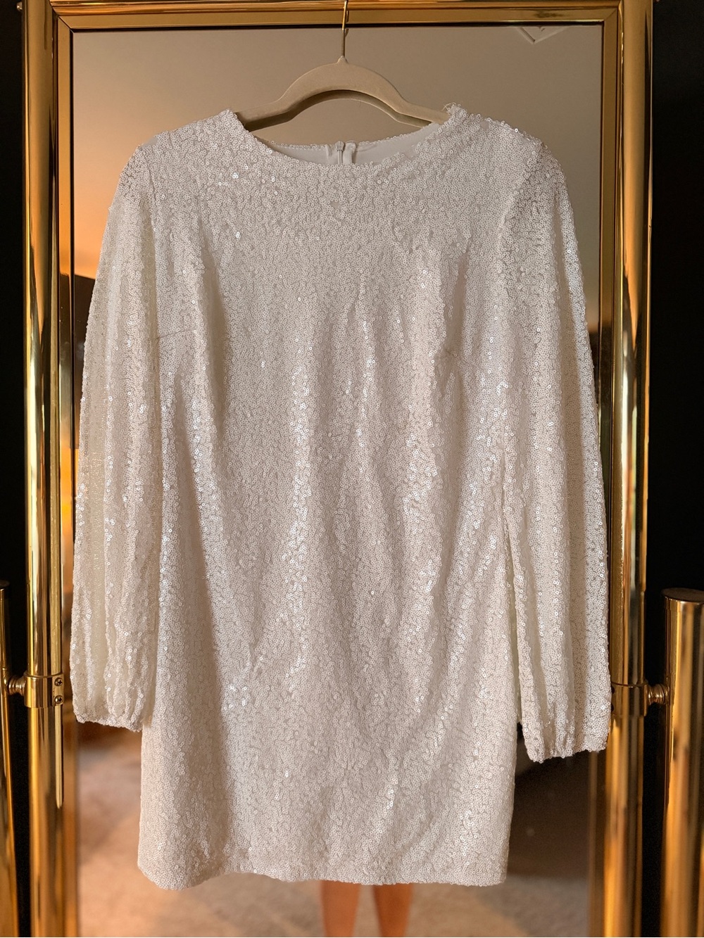 BHLDN Ivory Sequin Long-Sleeve Mini Dress